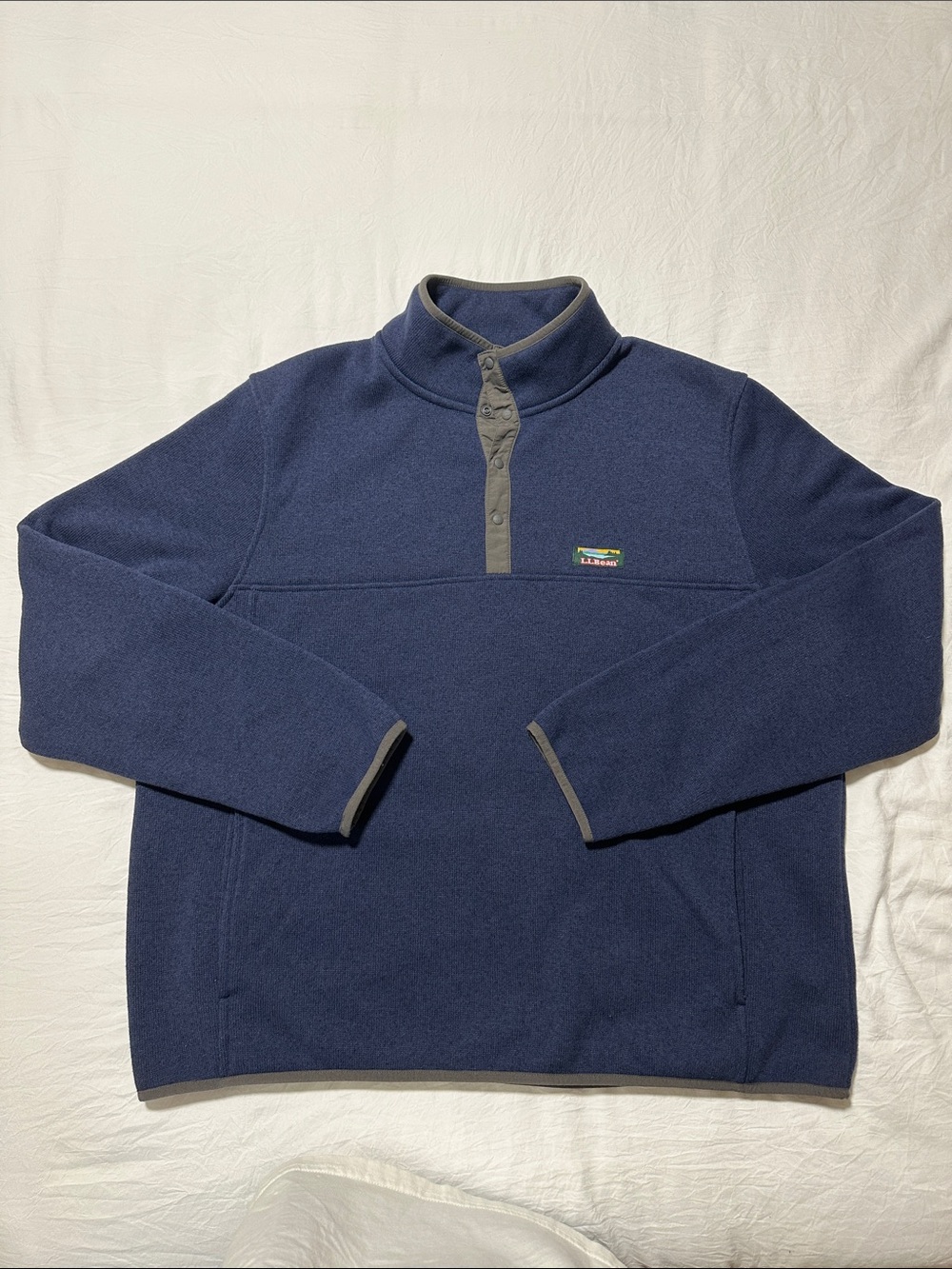 L.L Bean Blue and Gray Snap-Button Sweater Fleece Pullover Men’s XL